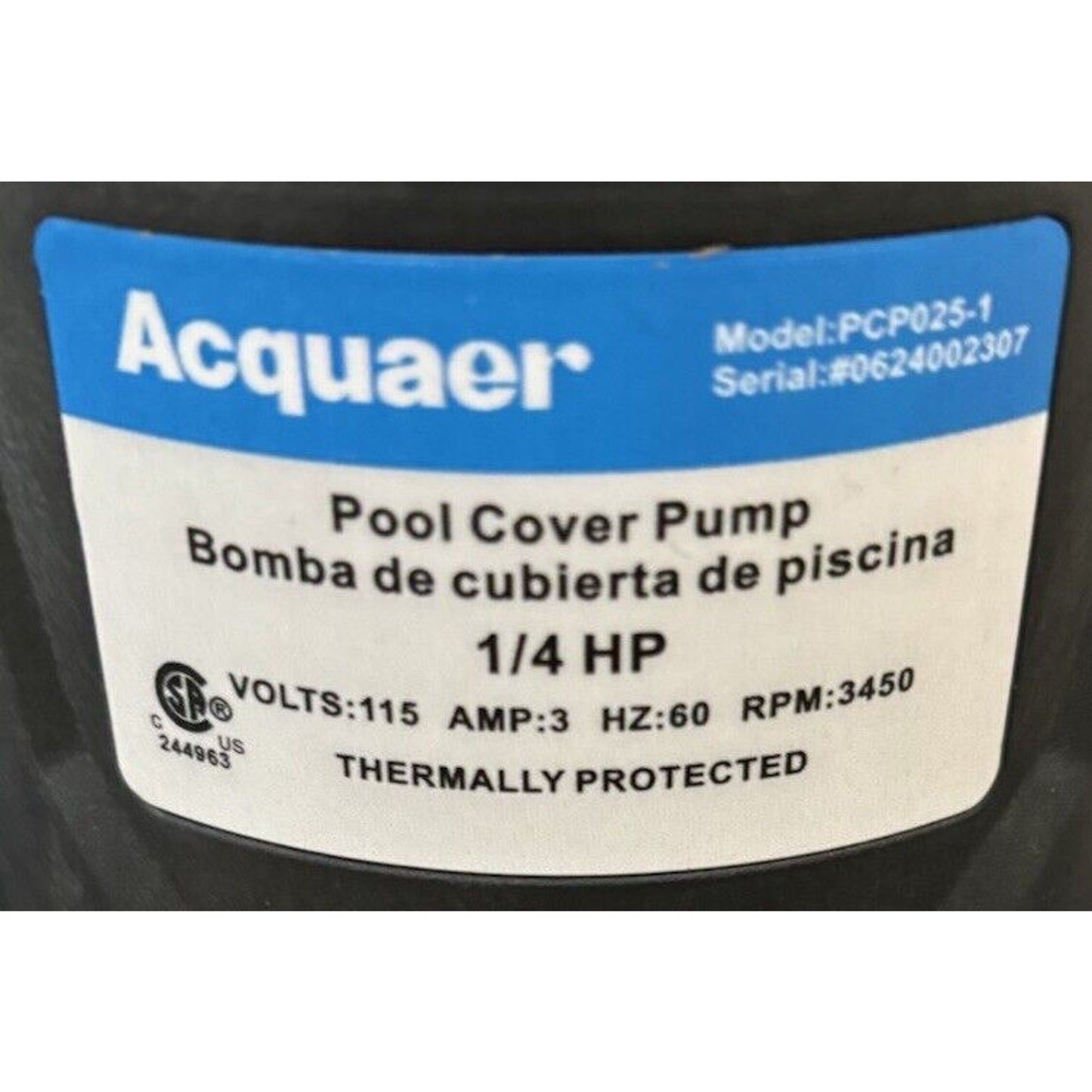 Acquaer Automatic Swimming Pool Cover Pump 1/4 HP 2250 GPH Submersible Auto On