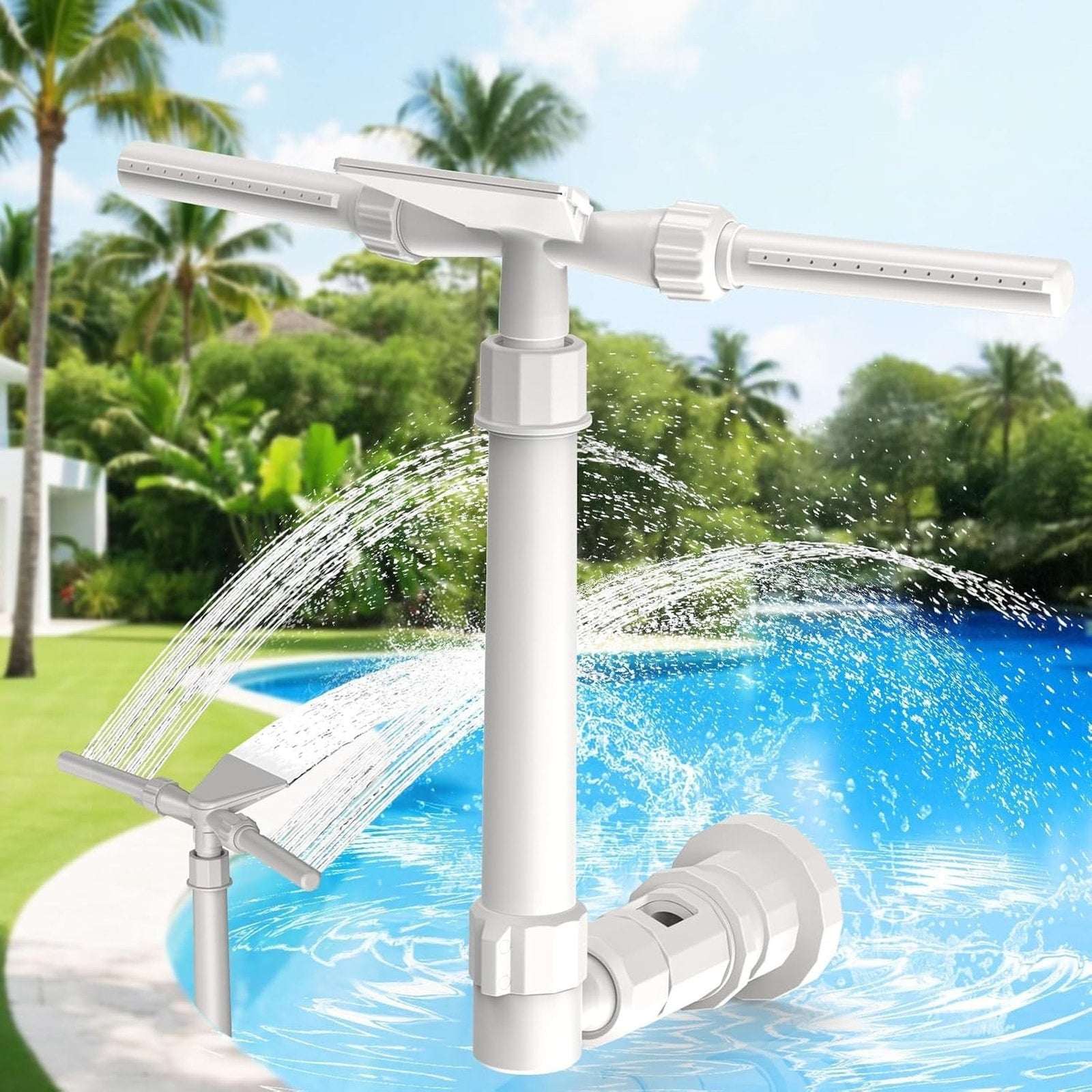 3-Head/2 Mode Pool Waterfall Sprinkler Fountain 360° Adjustable Above/In Ground