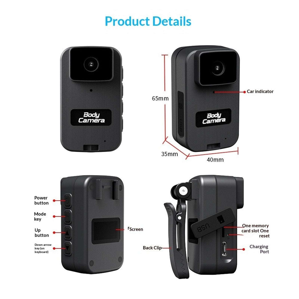 1080P Mini WiFi Body Camera w/ Audio Waterproof Car Sports Recorder w/ Back Clip