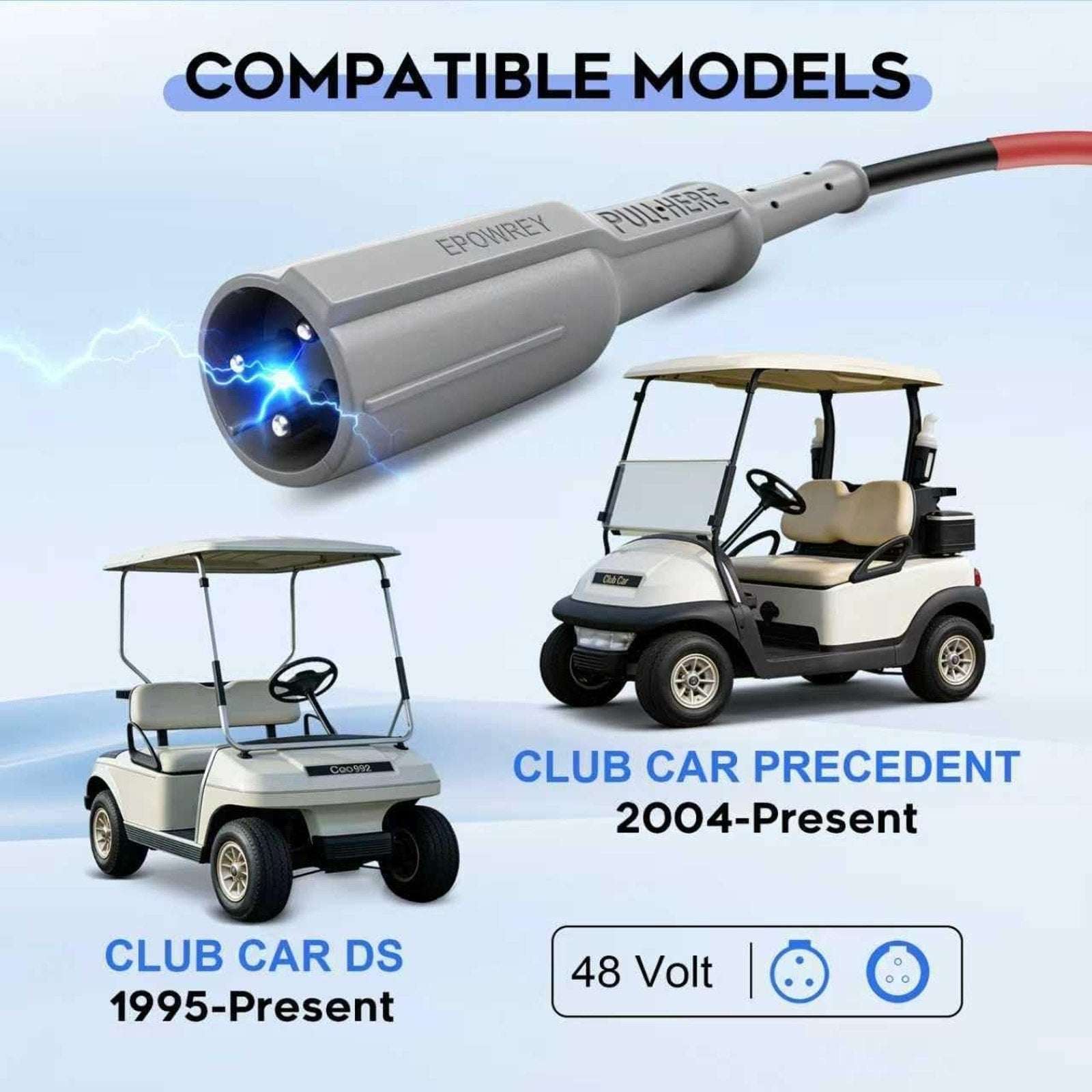 EPOWREY 15 AMP 48 Volt Golf Cart Battery Charger for Club Car 3-Pin Round Plug