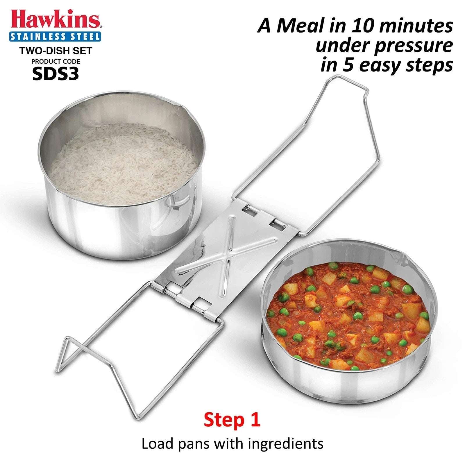 Hawkins Two-Dish Stainless Steel Set, Pressure Cooker 2 Pan Insert Multi-Cooker