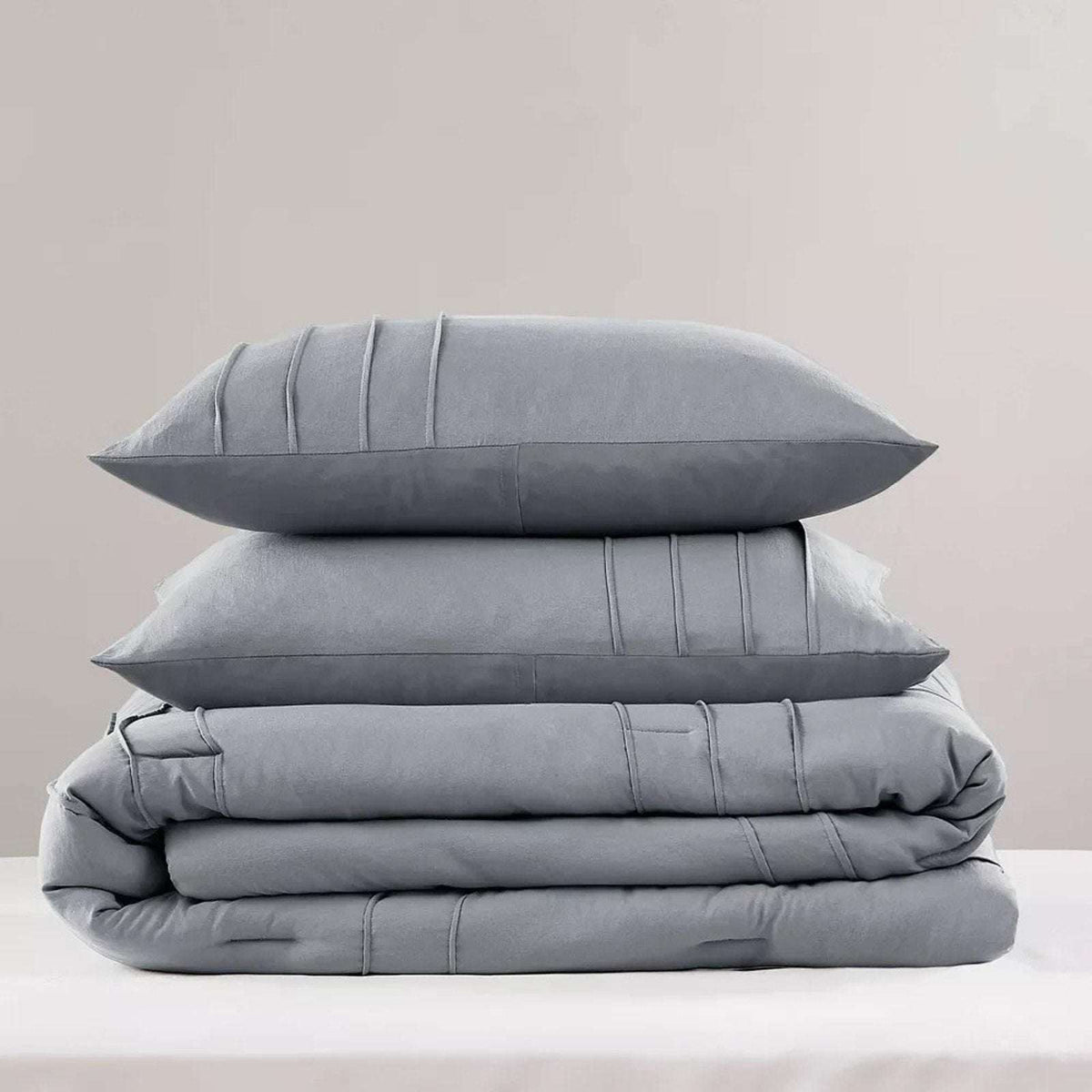 King Size 3PC PORTER Soft Washed Cotton Pinch Pleated Duvet Set Slate Gray/Blue