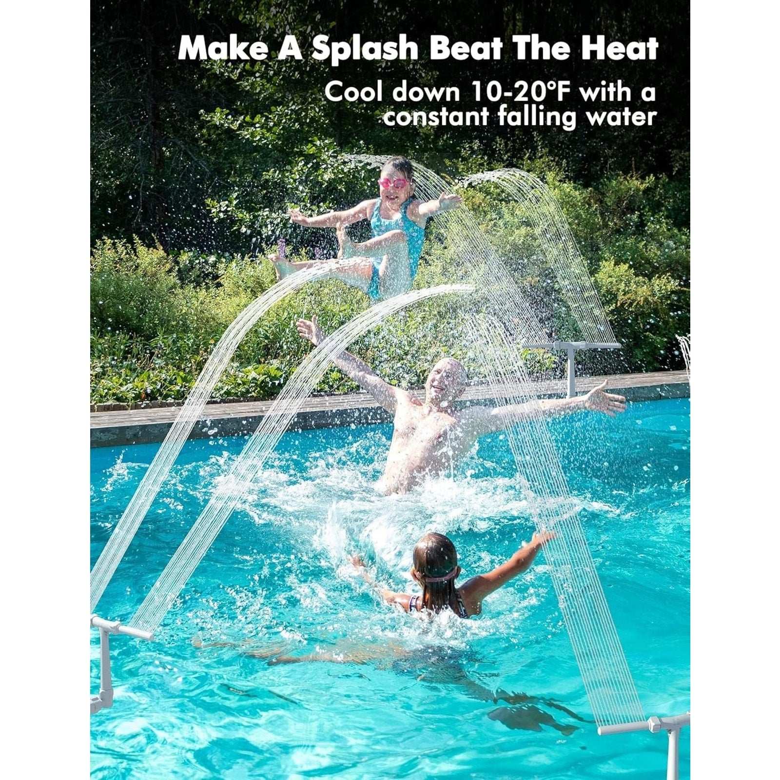 Pool Fountain for above and In-Ground Pools, Dual Spray Pool Waterfall Sprinkler