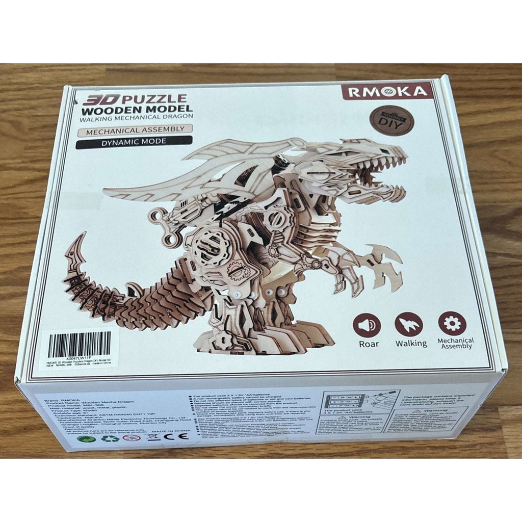 RMOKA 3D DIY Wooden Puzzle Walking Mechanical Roaring Dragon Mechanical Assembly