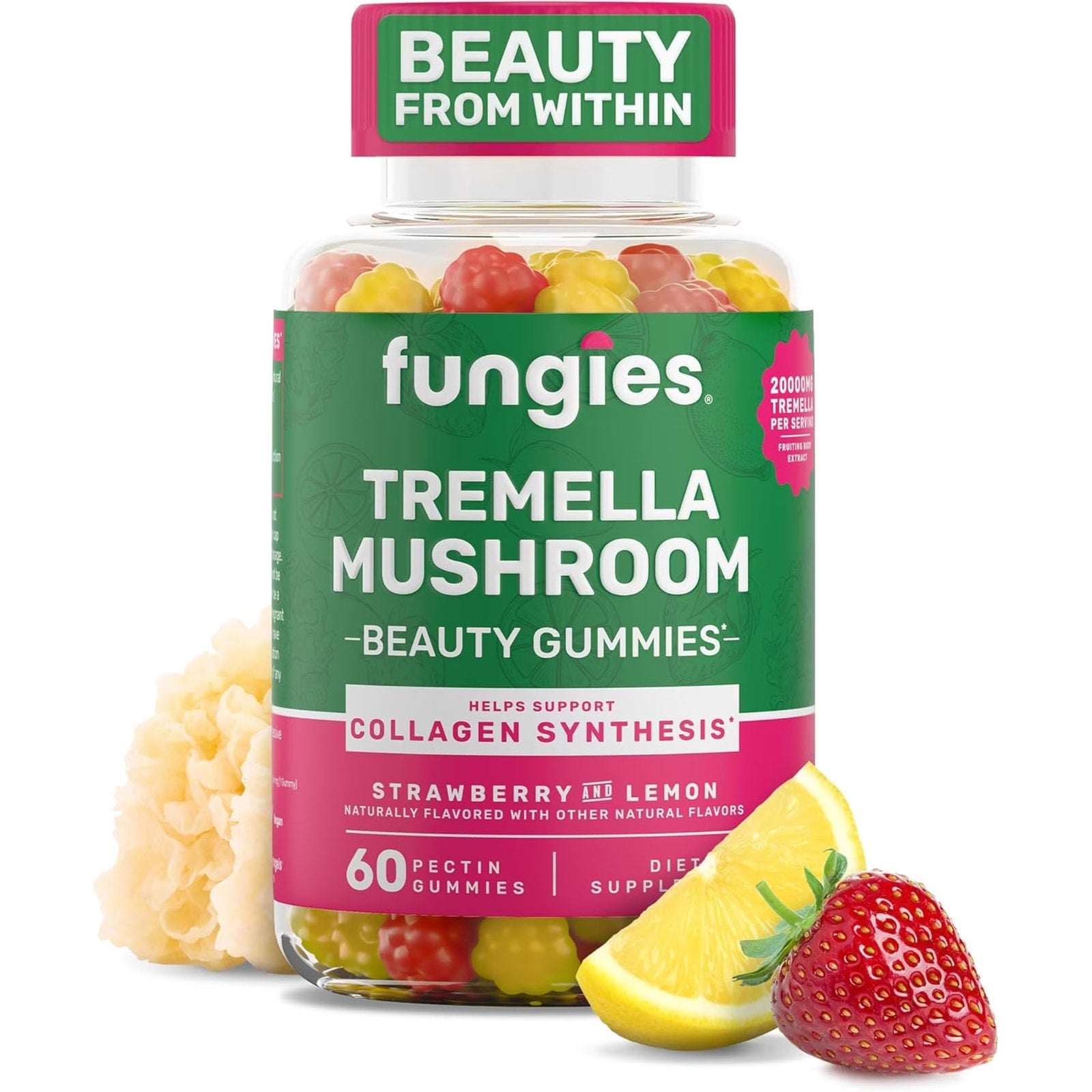 3 x Fungies Tremella Mushroom Collagen Beauty Gummies STRAWBERRY-LEMON 60Ct(180)