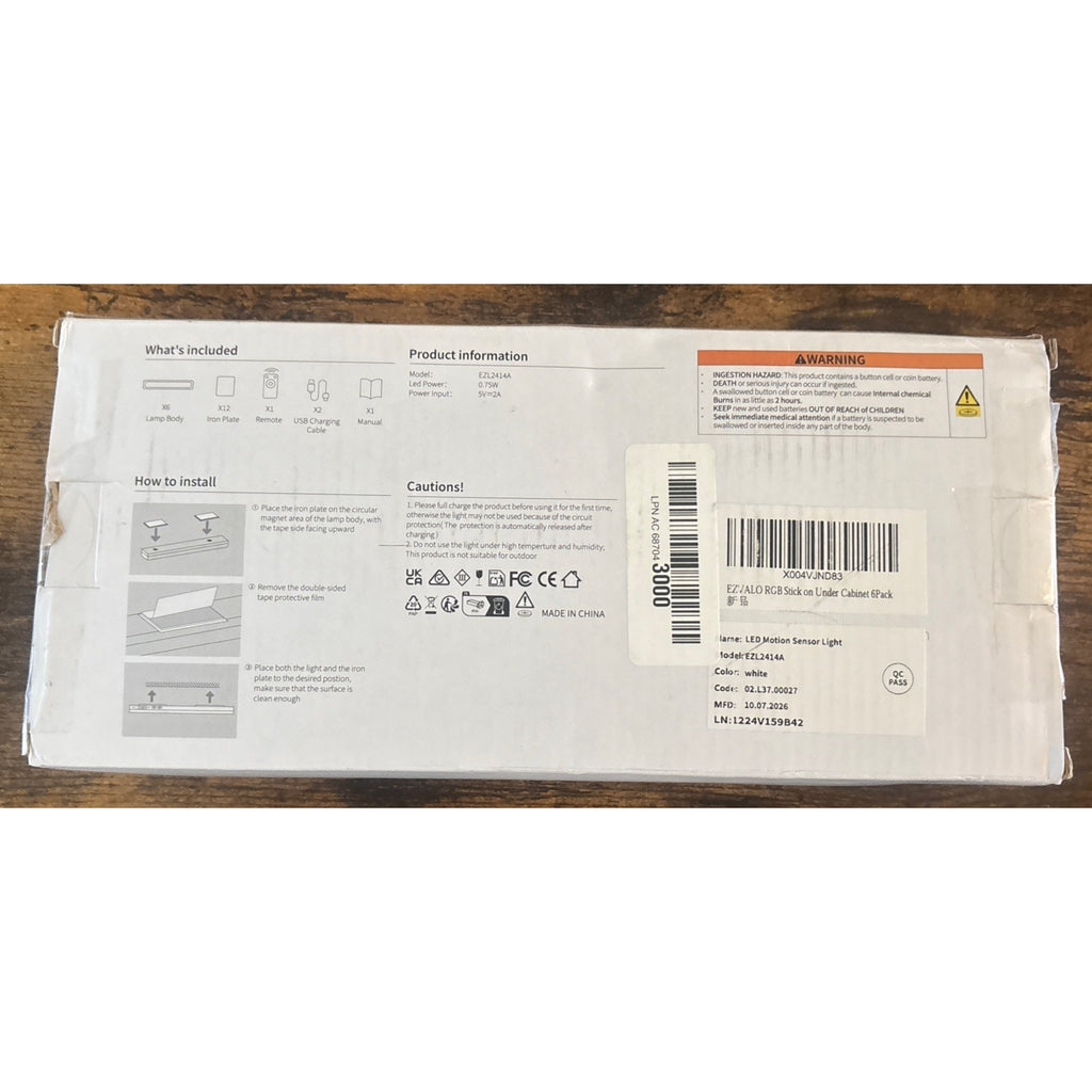 EZVALO Under Cabinet Lighting, 6Pk RGBWW Rechargeable Motion Sensor - READ!