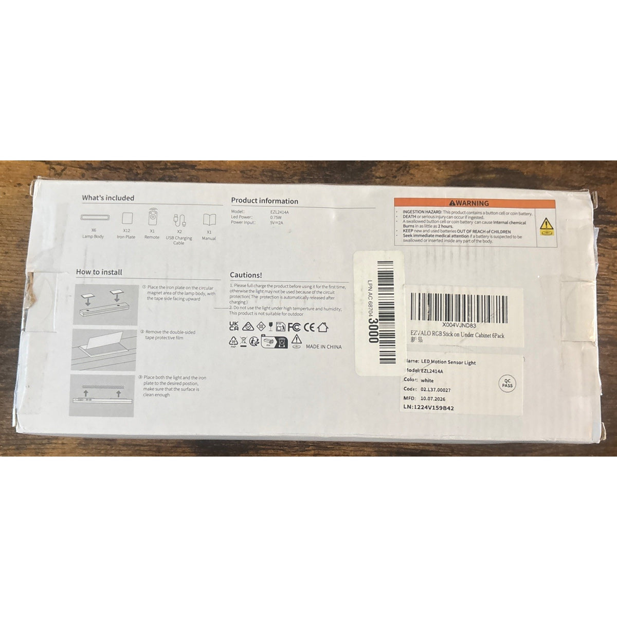 EZVALO Under Cabinet Lighting, 6Pk RGBWW Rechargeable Motion Sensor - READ!
