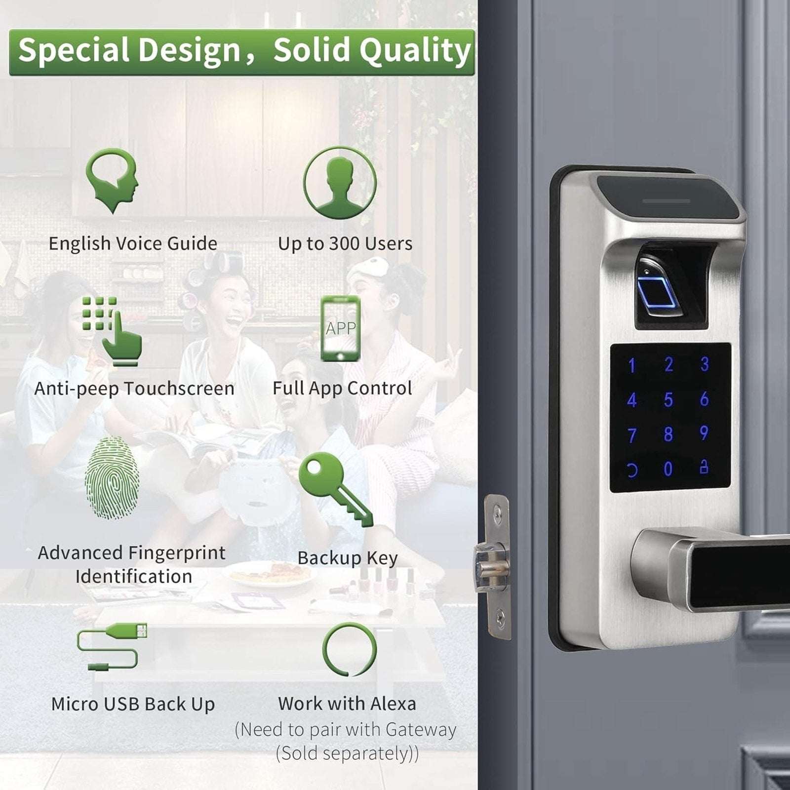 HARFO A01 Fingerprint Touchscreen Keyless Smart Lever Door Lock Satin Nicke App