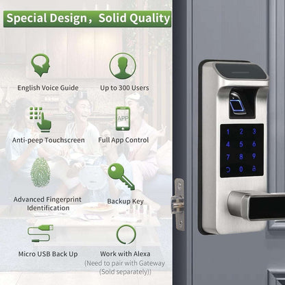 HARFO A01 Fingerprint Touchscreen Keyless Smart Lever Door Lock Satin Nicke App
