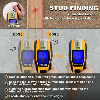 PREXISO 2-in-1 Stud Finder w/ Cross Line Laser Level, Rechargeable Multi Surface