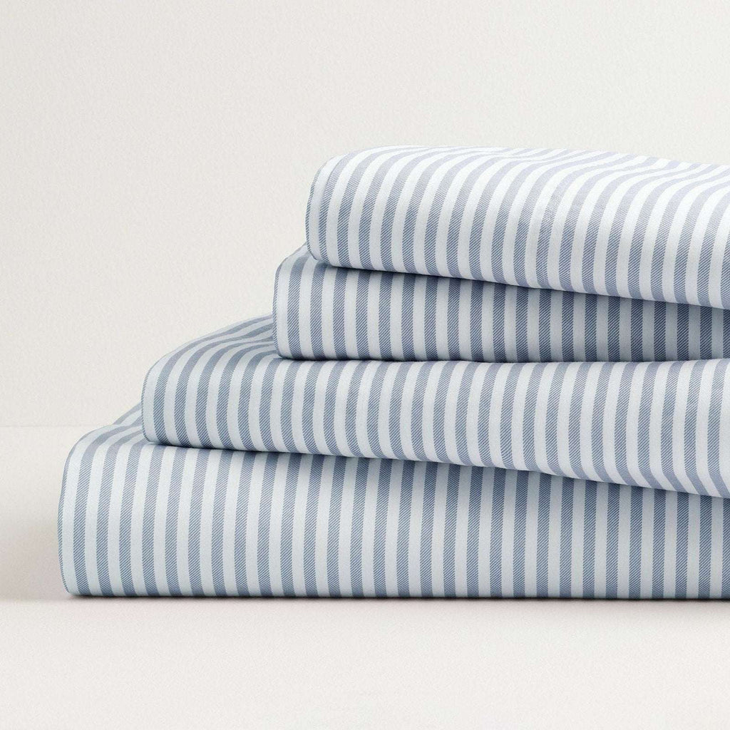 SONOMA ULTRA SOFT WASHED COTTON 4PC SHEET SET Extra Deep Fit Blue Stripe QUEEN