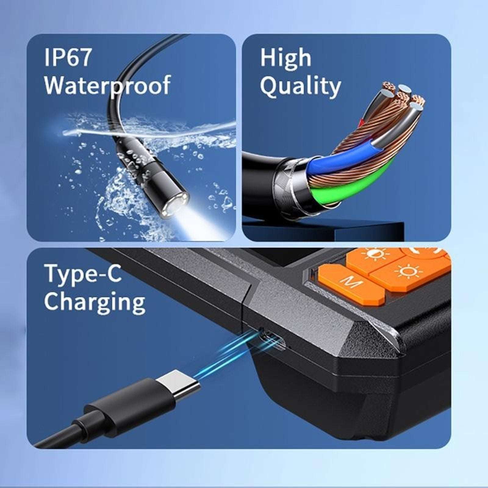 Digital Borescope Camera P410 Industrial Endoscope 4.3" Screen 8mm Lens 5M Cable