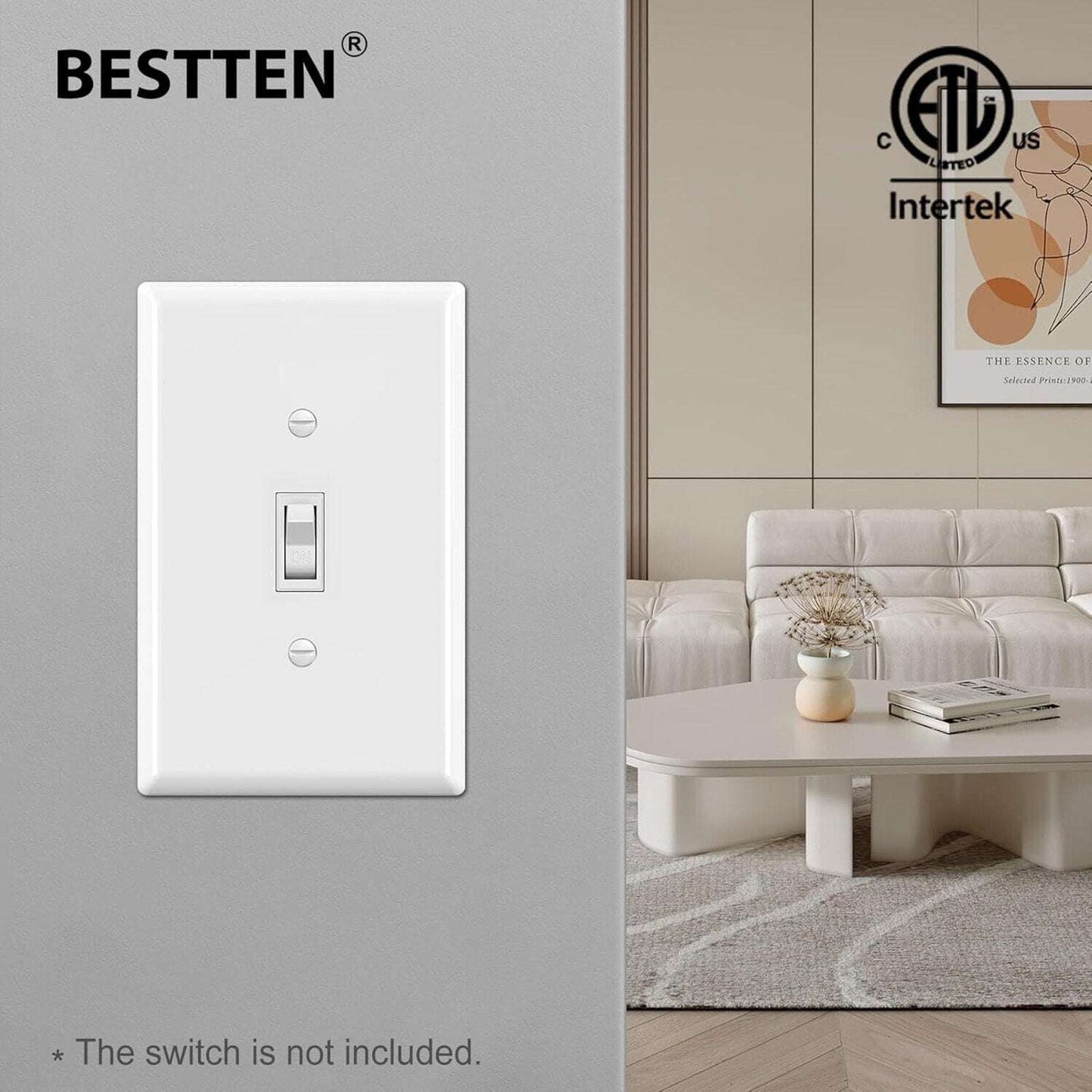 BESTTEN 20 Pack 1-Gang Toggle Wall Plate, Unbreakable Polycarbonate Light Switch