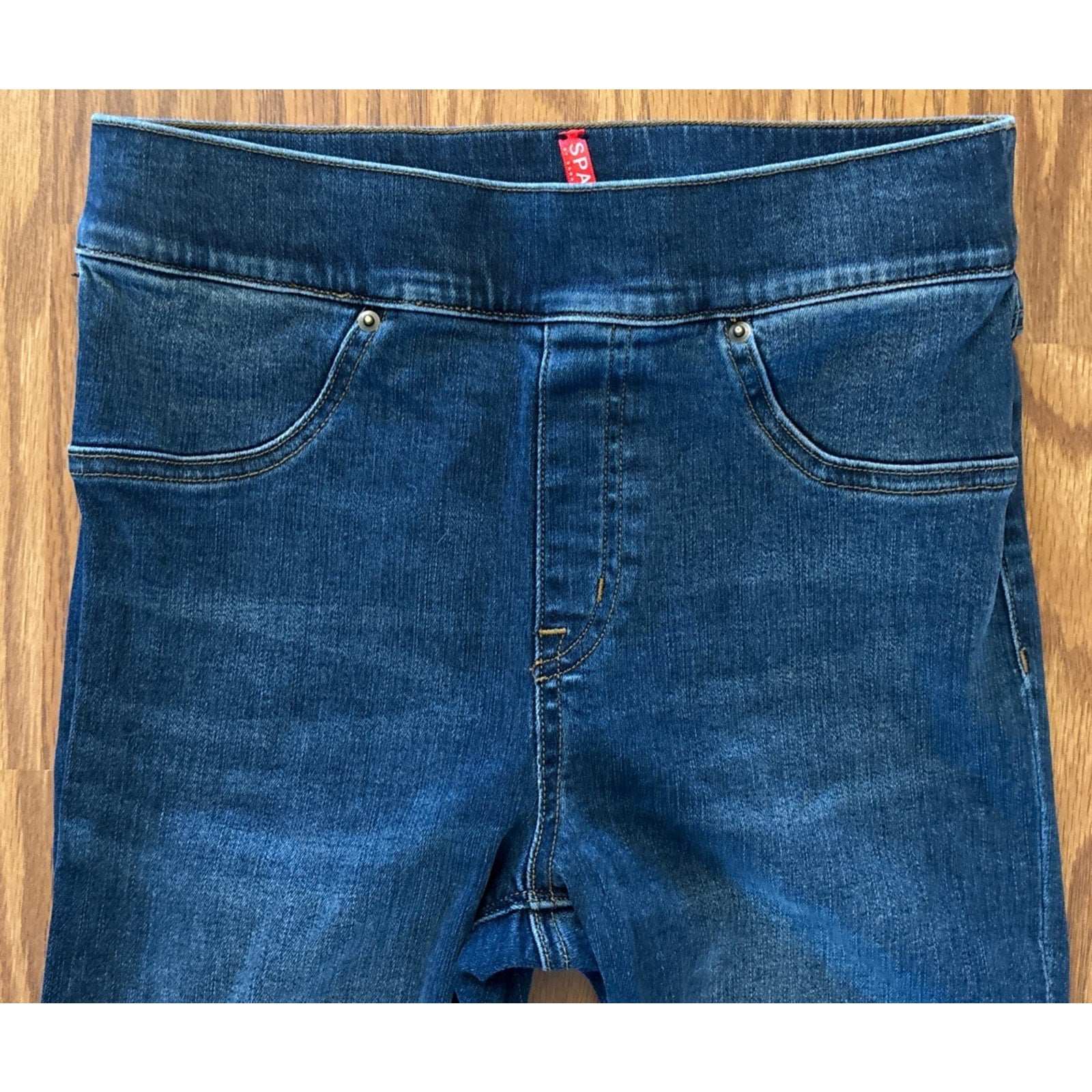 SPANX High Waist Skinny Leg Distressed Pull-On Blue Stretch Jeans Size S