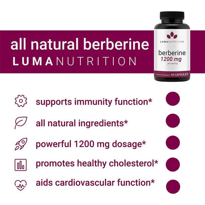 Luma Nutrition Berberine HCL 1200mg – Vegan Glucose Support 60 Capsules