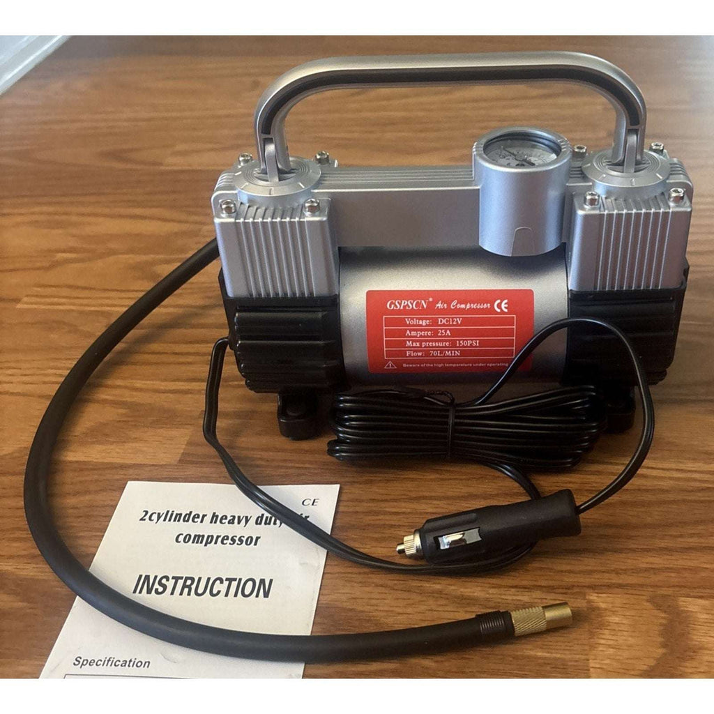 GSPSCN 12V 150PSI Heavy Duty Dual Cylinder Tire Inflator Portable Air Compressor