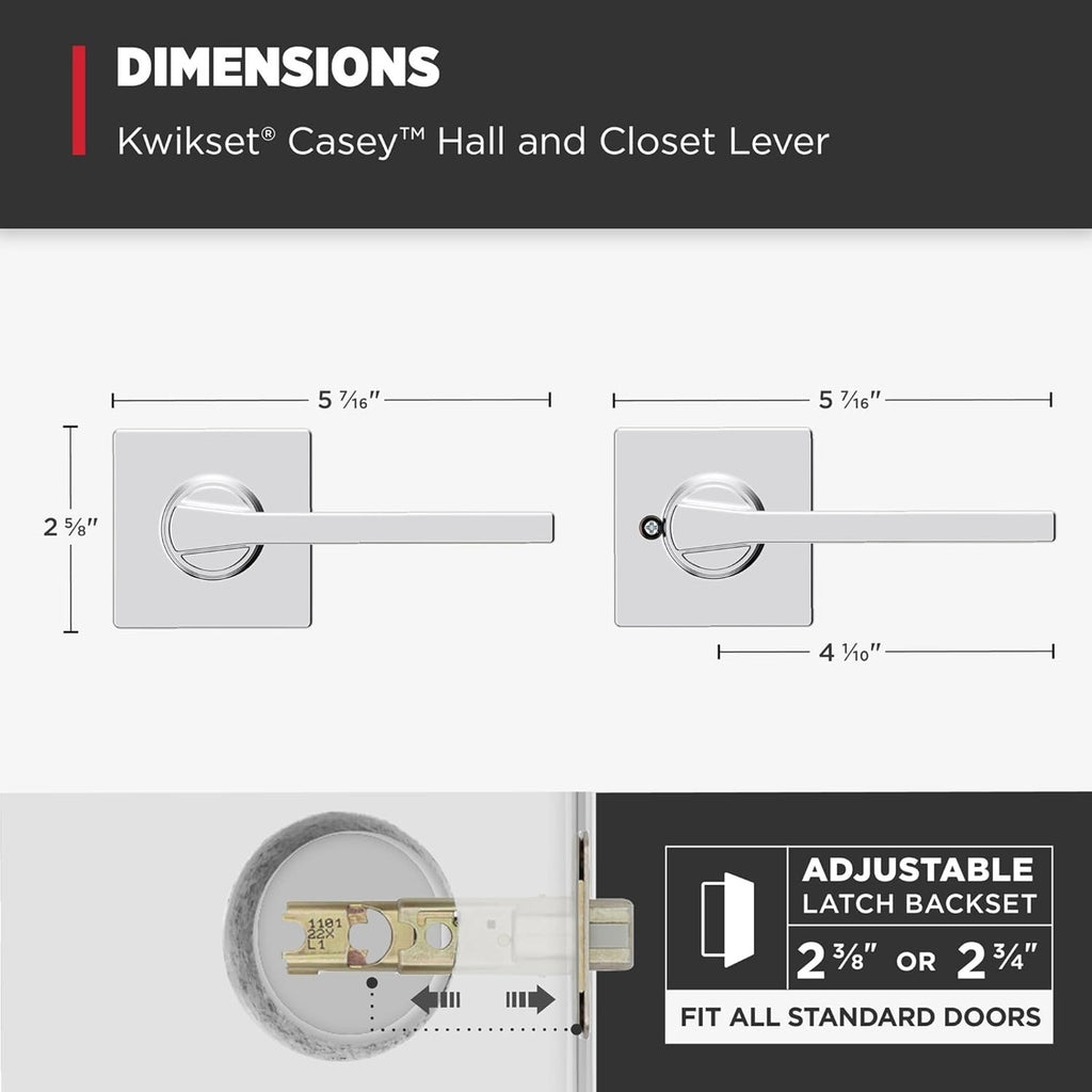 2 Kwikset 92001-605 Casey Passage Hallway Closet Door Square Lever Set in Chrome