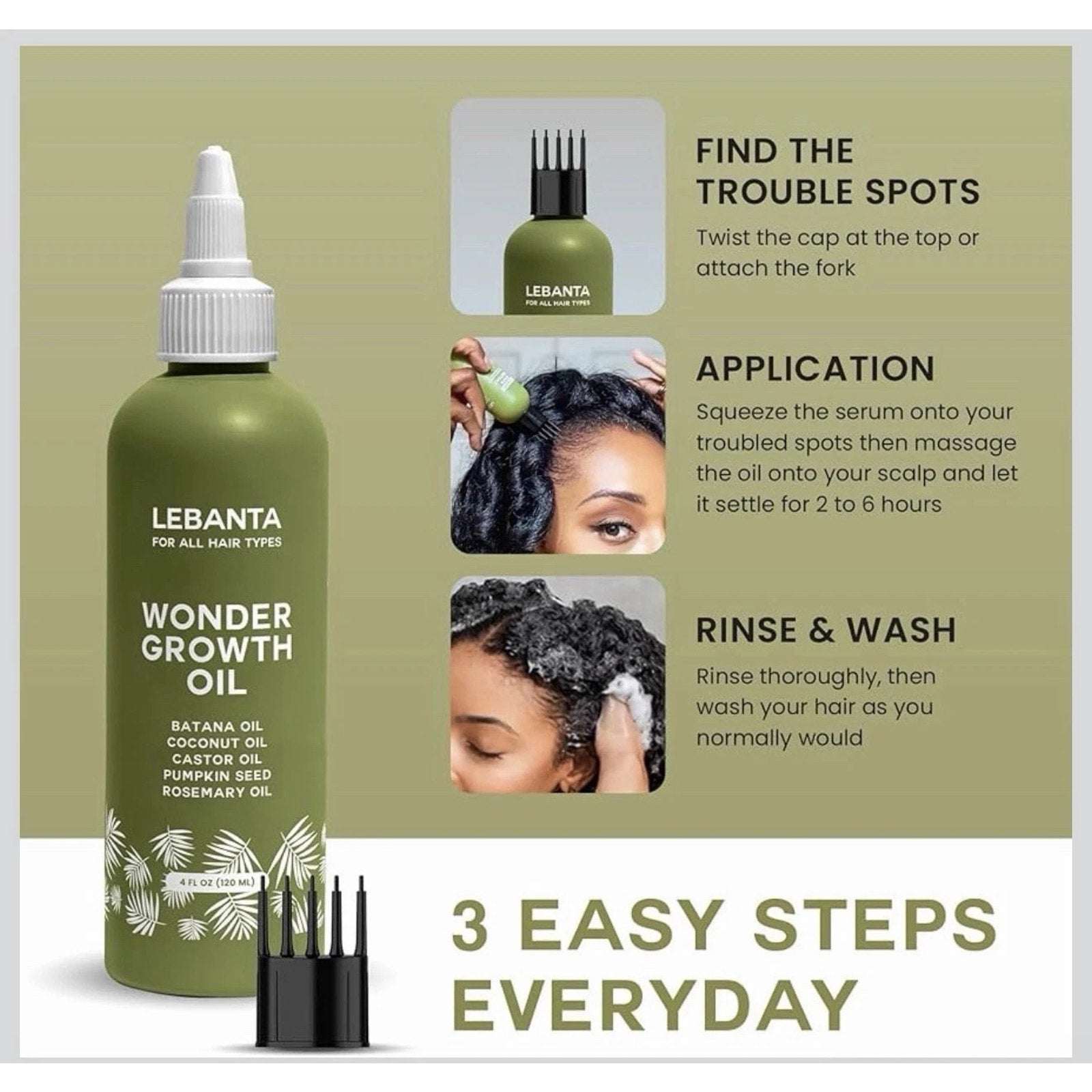 LEBANTA Growth Serum Hydration & Heat Protectant Batana Coconut Caster Rosemary