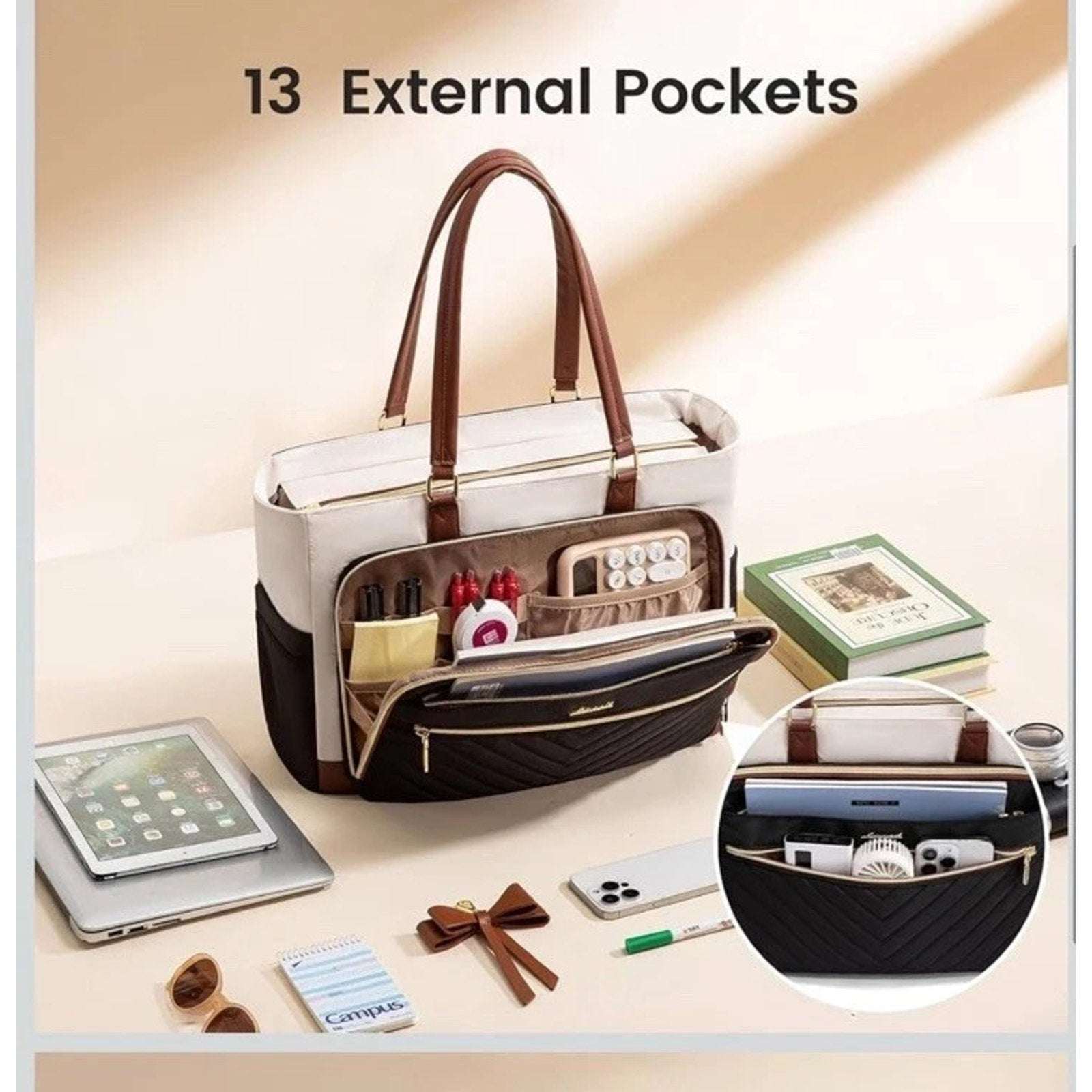 LOVEVOOK Teacher Tote Bag for Women Work, Travel Laptop Bag w/ Large Cup Holder