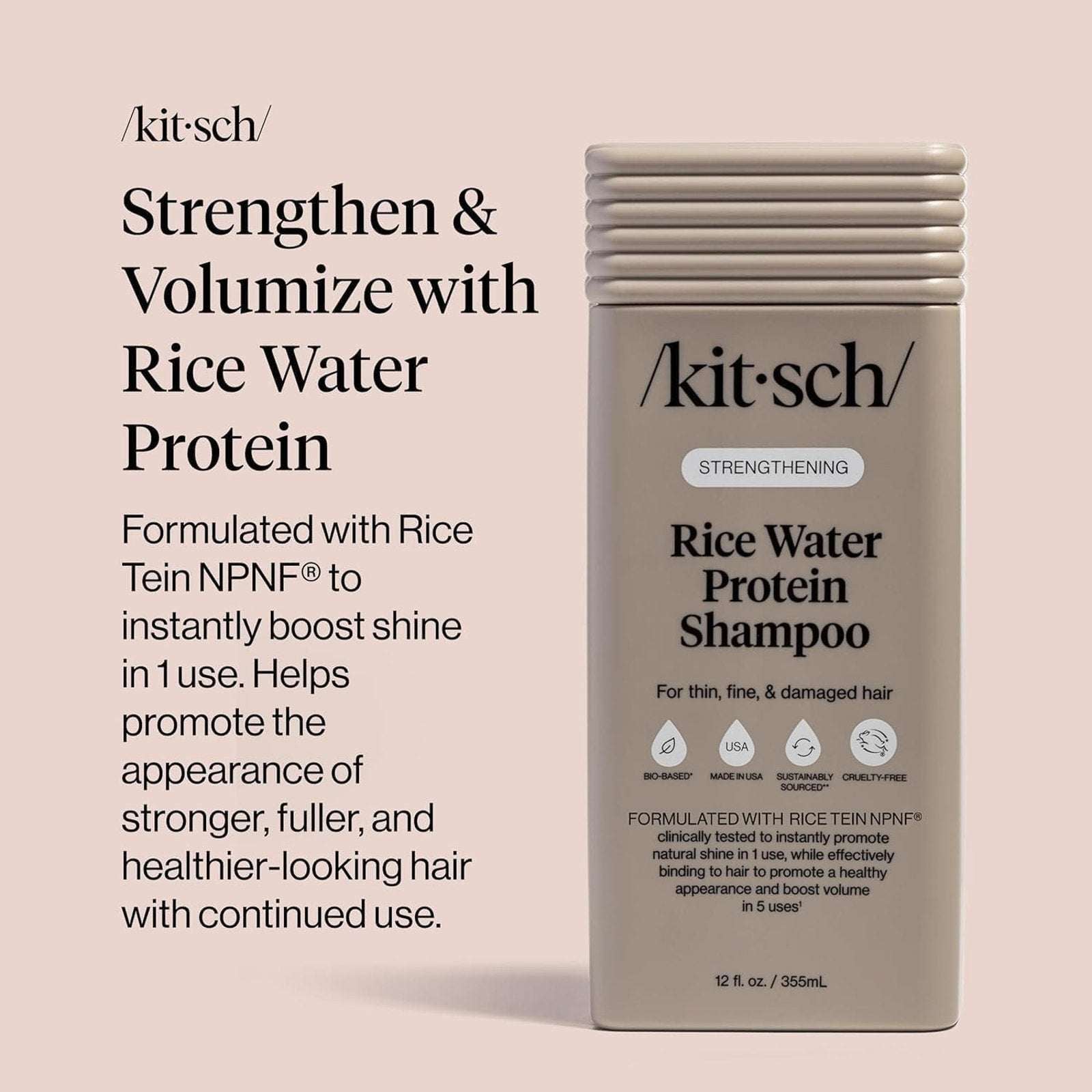 Kitsch Strengthening Rice Water Protein Shampoo Thin, Fine & Damaged Hair 12.3oz