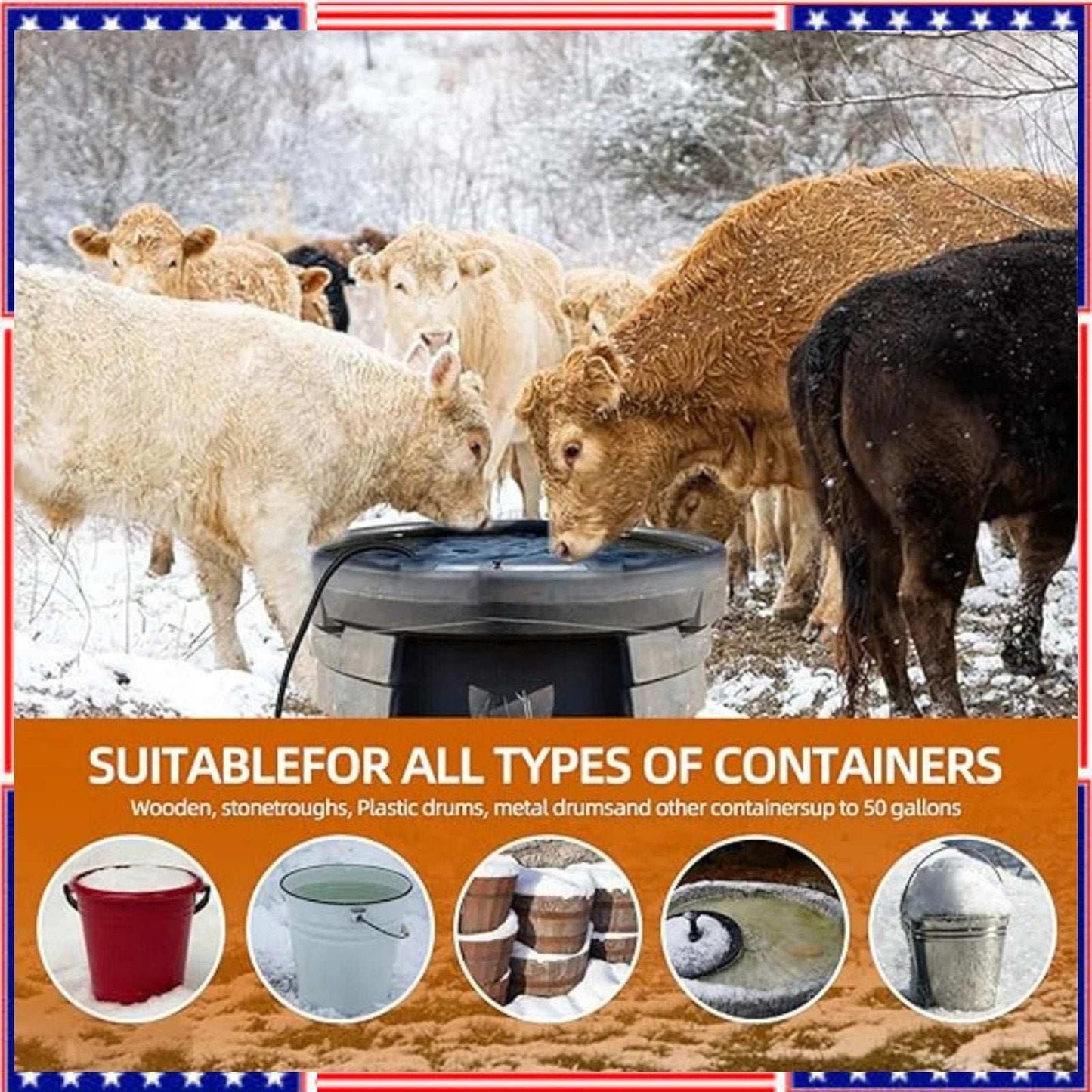 500W Utility De-Icer Submergible Chicken Water Heater for Farm Livestock Cast