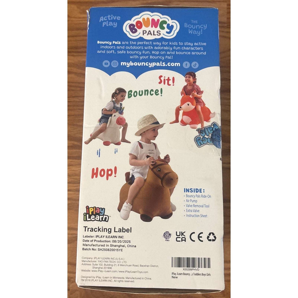 iPlay, iLearn Bouncy Pals Hopping Horse, Toddler Inflatable Plush Ride-On Toy