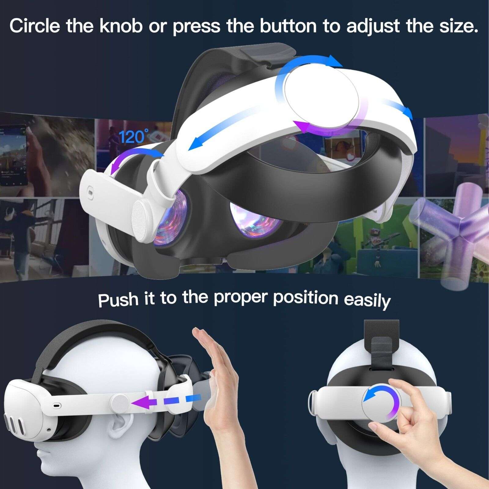 Oculus Meta Quest 3 VR Head Strap Adjustable Upgraded Elite Pressure Free Comfy
