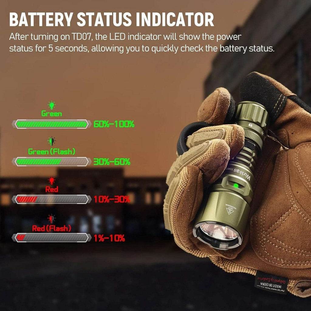 Wurkkos TD07 Led Torch Rechargeable 1300lm Waterproof Tactical Flashlight Olive