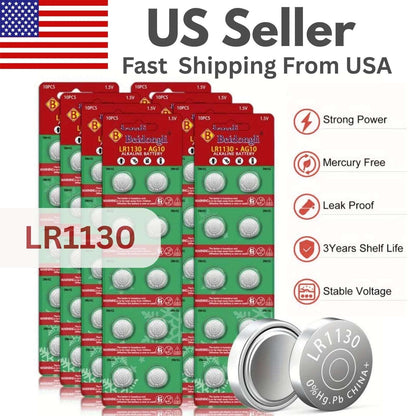 40 PCS AG10 LR1130 Cell Coin 1.5V LR54/SR1130/189/389 Alkaline Button Battery