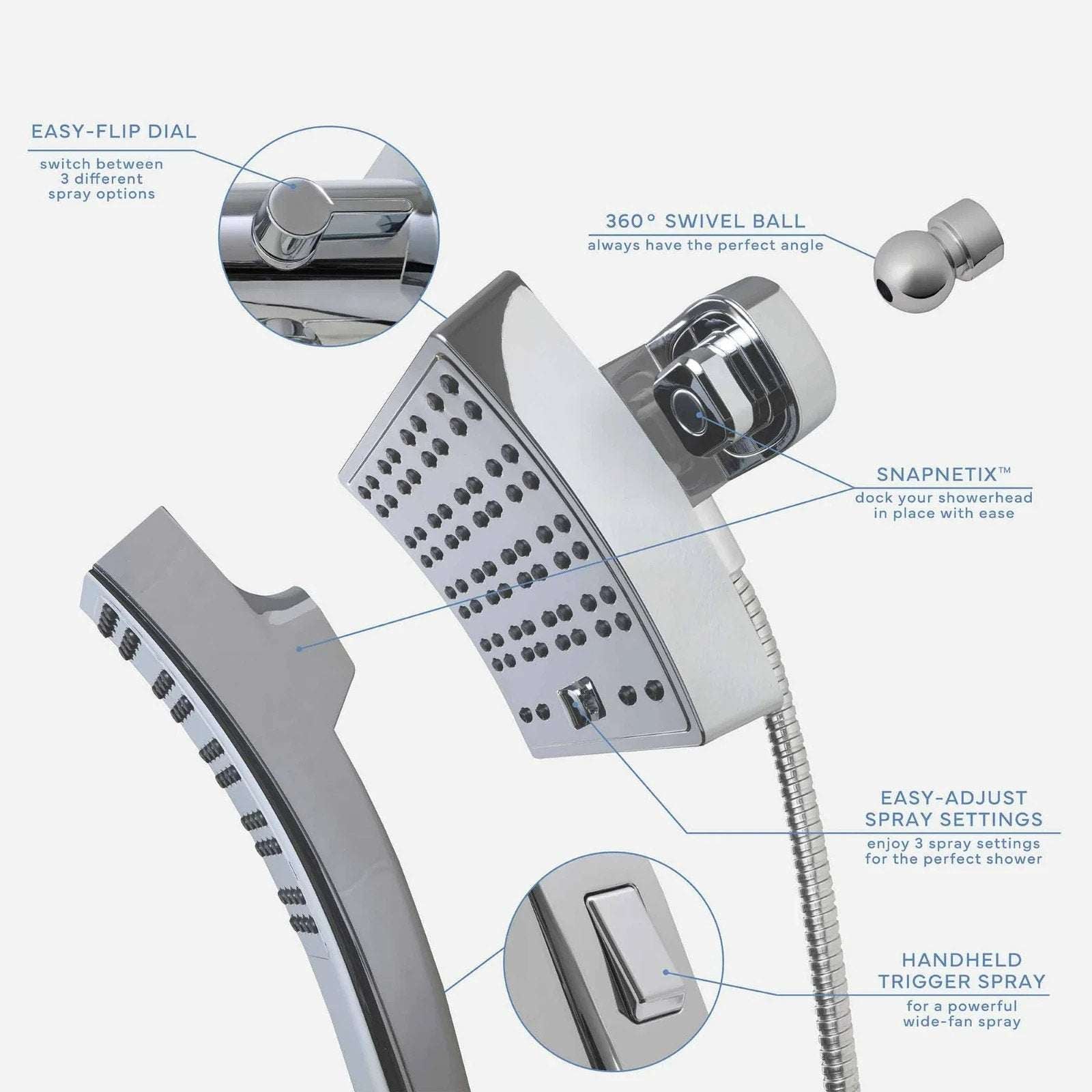 SEVENTY 3 Spray Setting Dual Combo Fixed and Handheld Showerhead in Chrome