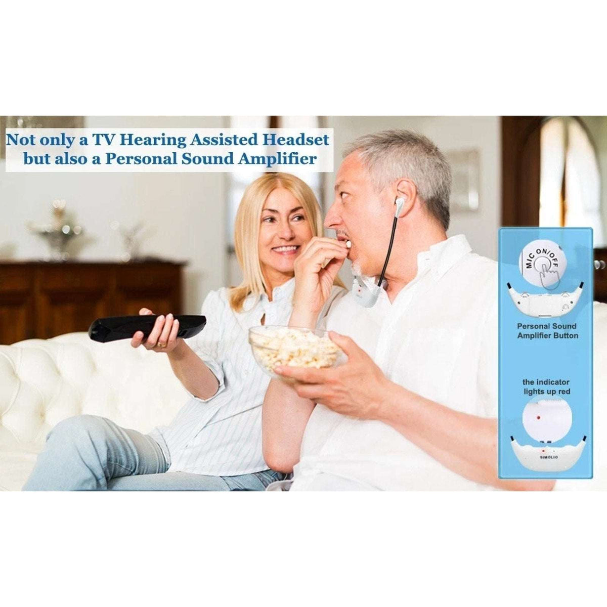 SIMOLIO 2.4GHz Wireless TV Headset for Hearing Impaired SM-823D PRO For Any TV