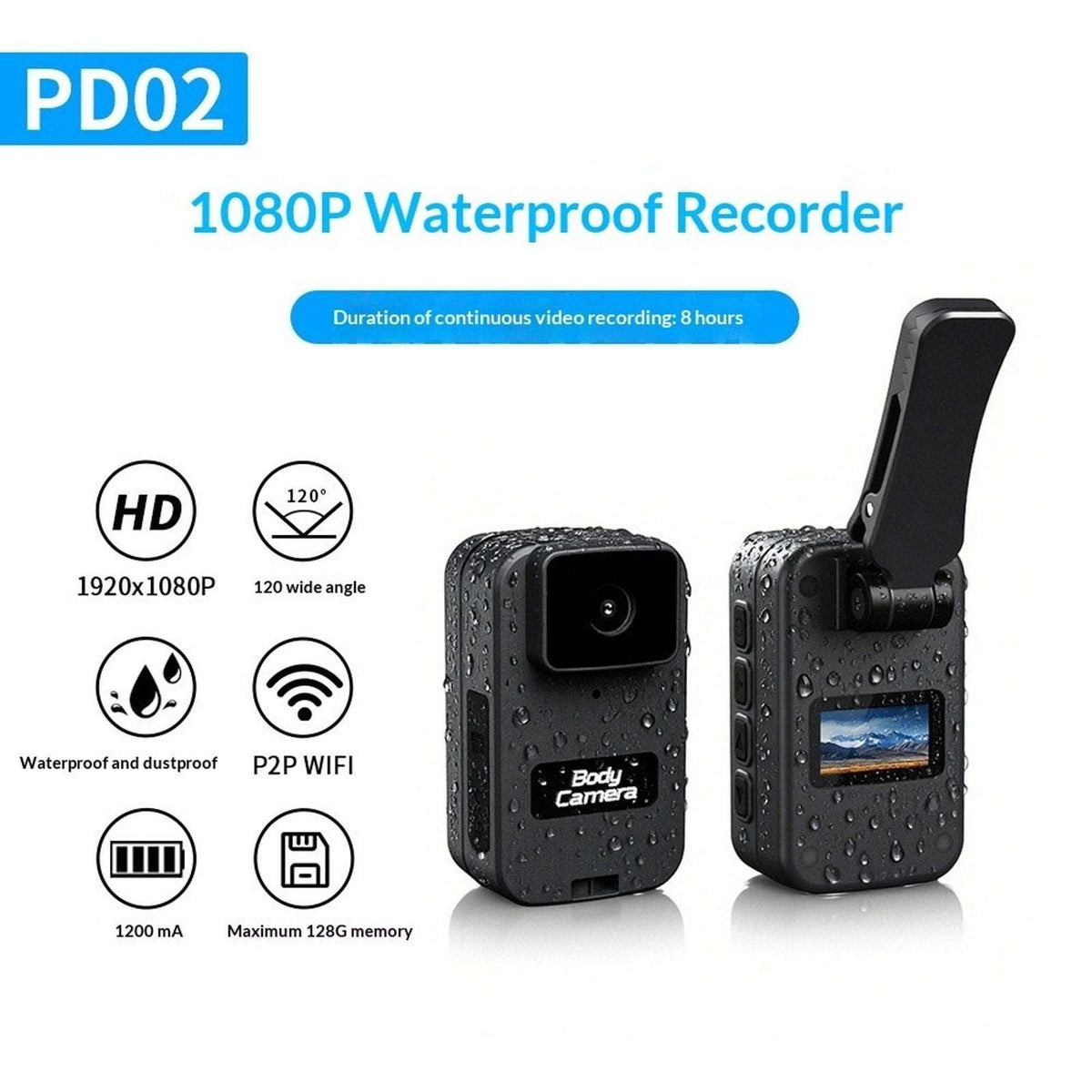 1080P Mini WiFi Body Camera w/ Audio Waterproof Car Sports Recorder w/ Back Clip