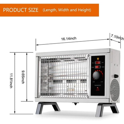 ETL Portable Fast Radiant Heater RH02 1500/1250W Tip-Over Cutoff Overheat Protec