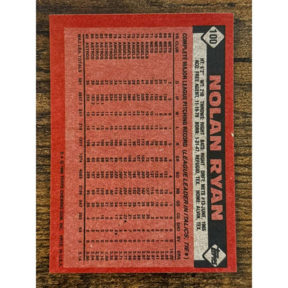 1986 TOPPS #100 NOLAN RYAN Houston Astros Baseball Card