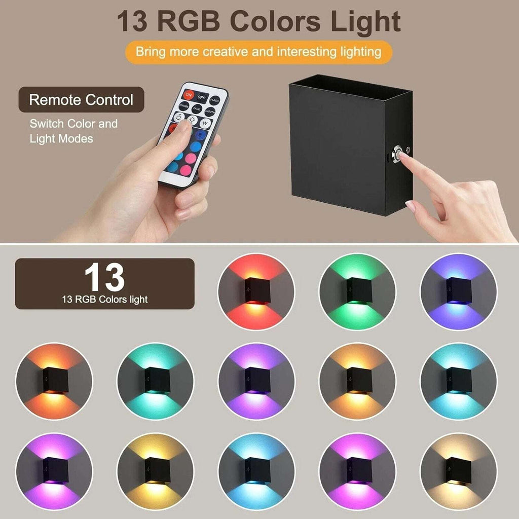 RGB Battery Operated Sconce with Remote Dimmable LED Wall Light Rechargeable