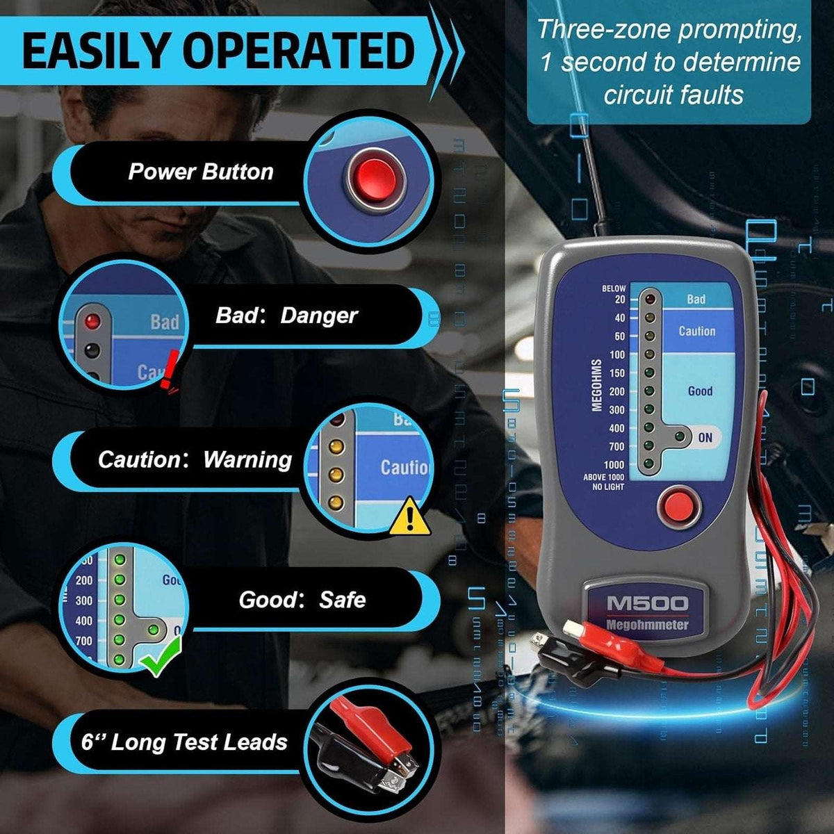 M500 Megohmmeter HVAC Insulation Resistance Testing Up to 1000 Megohms for Supco