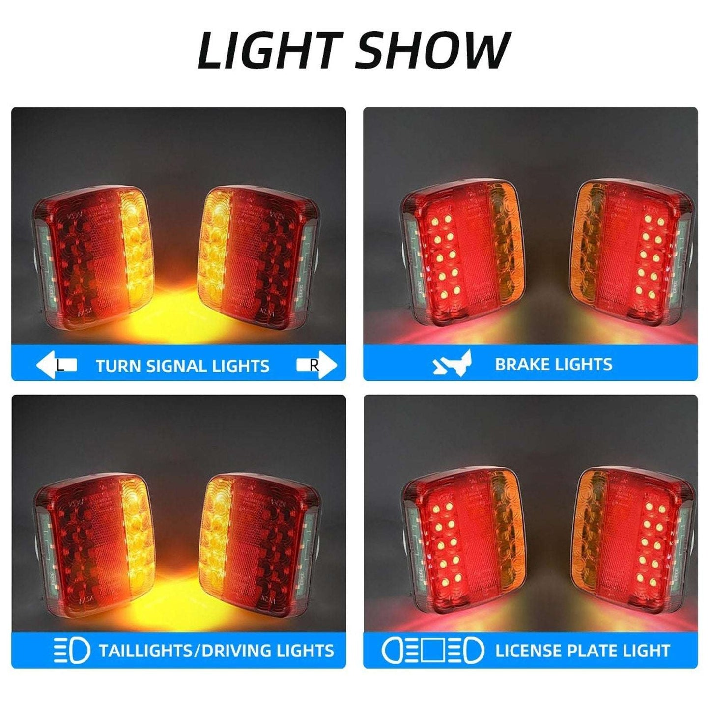 2x LED Magnetic Wireless Trailer Tail Light Tail Brake Turn Signal US Plug 7-Pin