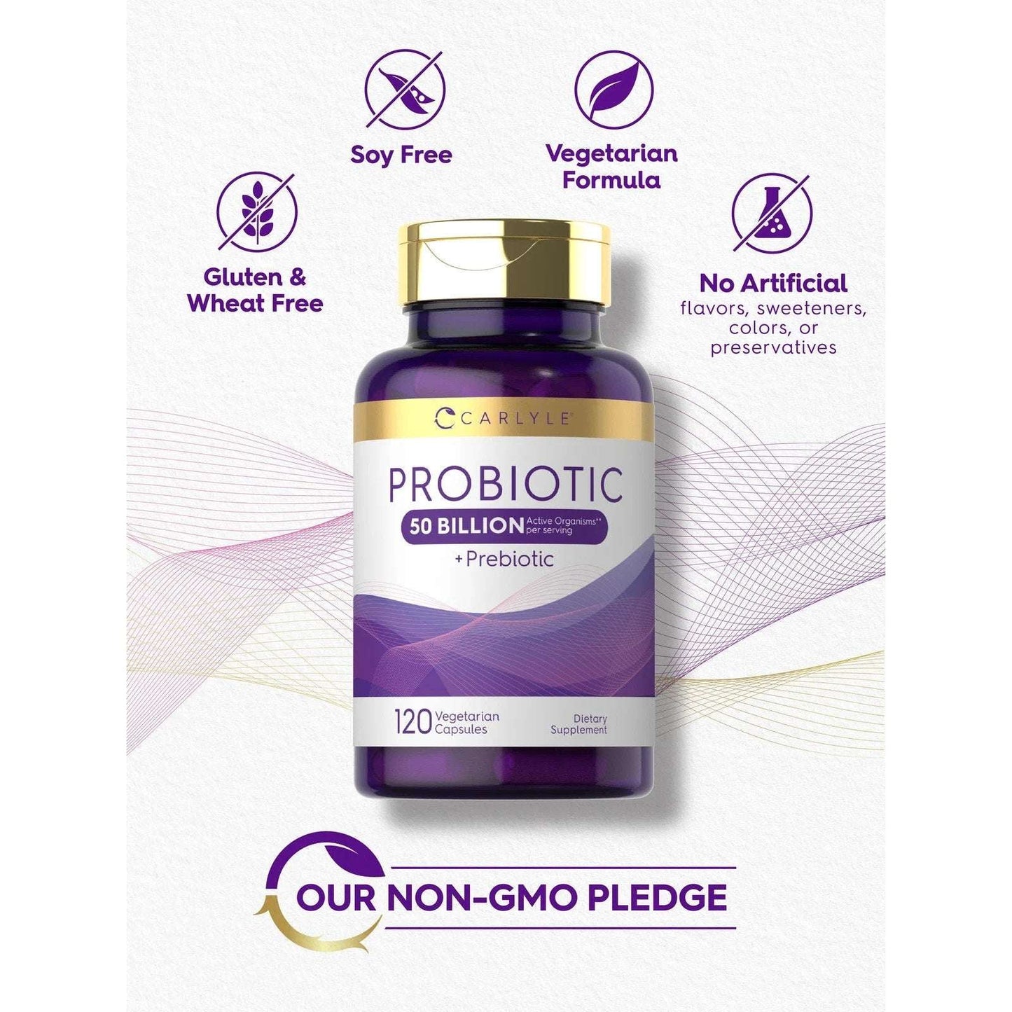Probiotics 50 Billion CFUs 120 Capsules with Prebiotics by Carlyle EXP 02/2028
