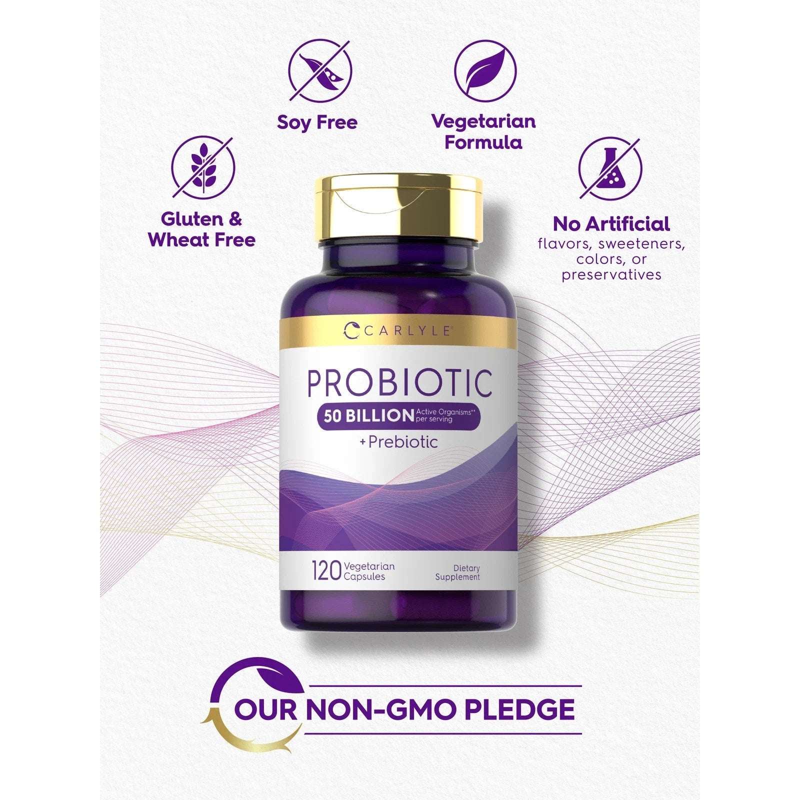Probiotics 50 Billion CFUs 120 Capsules with Prebiotics by Carlyle EXP 02/2028