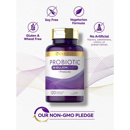 Probiotics 50 Billion CFUs 120 Capsules with Prebiotics by Carlyle EXP 02/2028