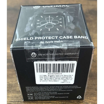 ULTIMAL Rugged Shockproof Case +Band for Apple Watch 45mm Series 9/8/7 ArmyGreen