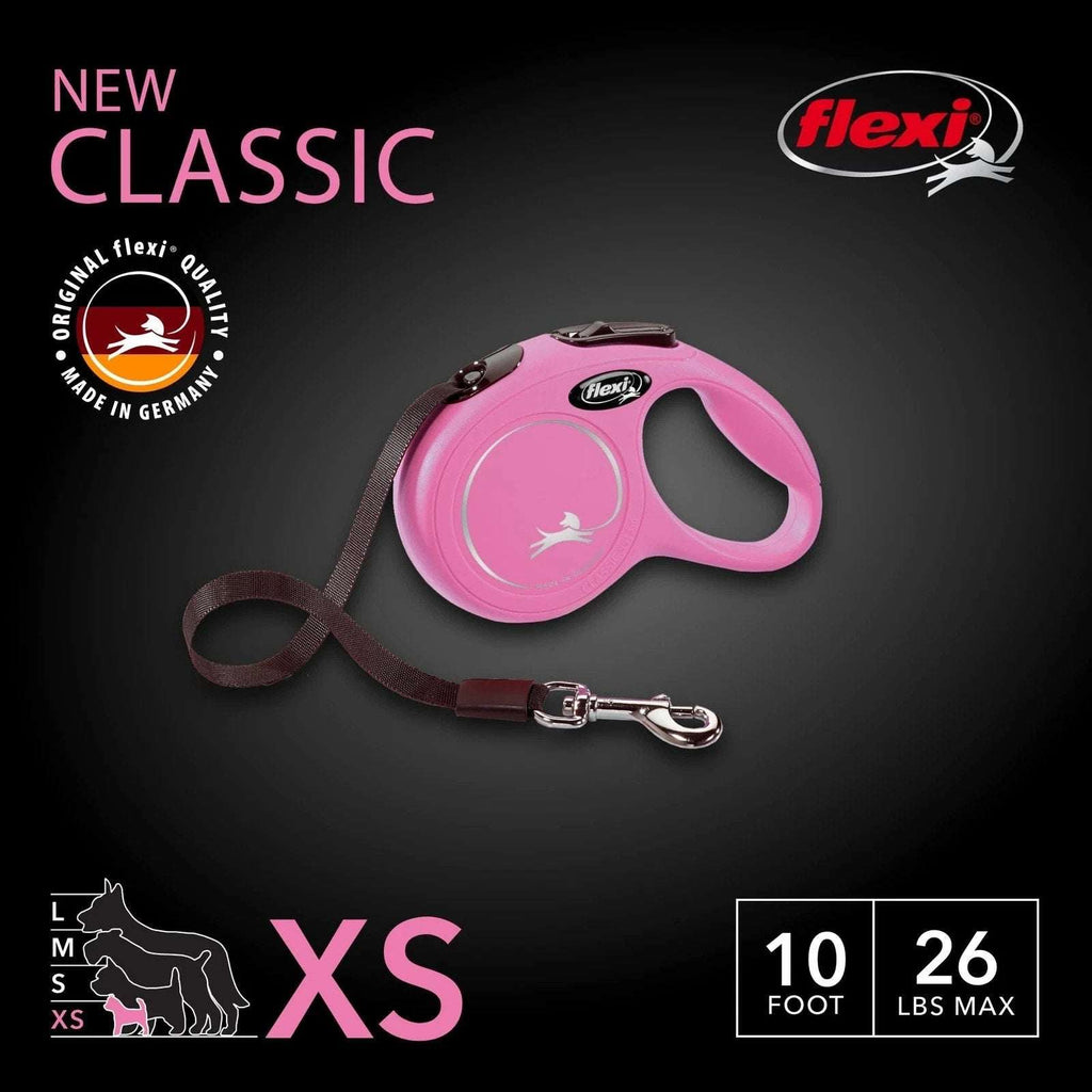 FLEXI New Classic Tape Retractable Dog Leash XS XSmall Pink 10ft Up to 26lbs