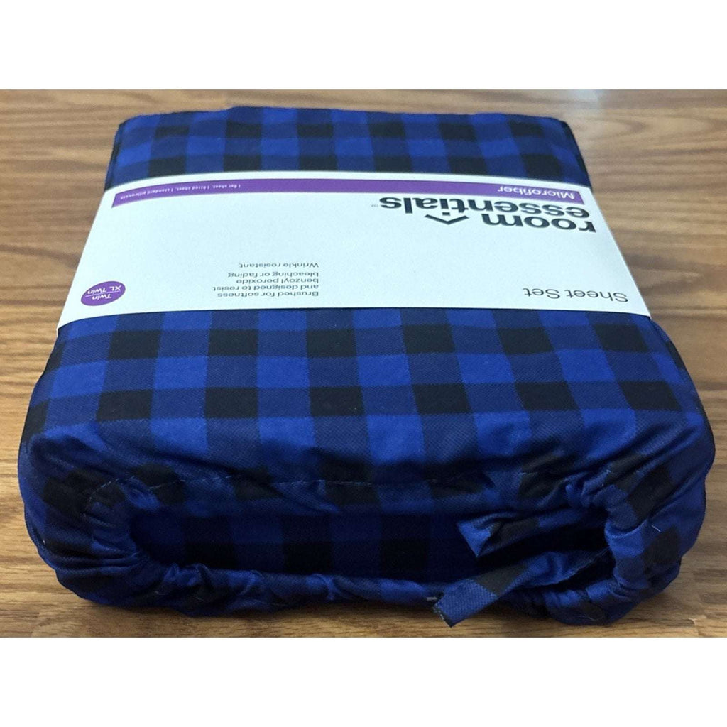 2 Sets Room Essentials Blue & Black Buffalo Plaid Microfiber Sheet Set Twin XL