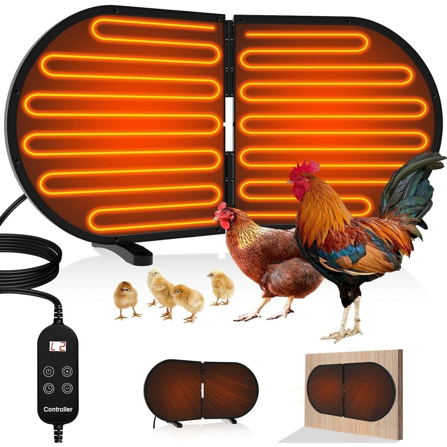 220W Chicken Coop Radiant Heater - Waterproof 3 Temp/5 Timer Tip Over Auto-Off