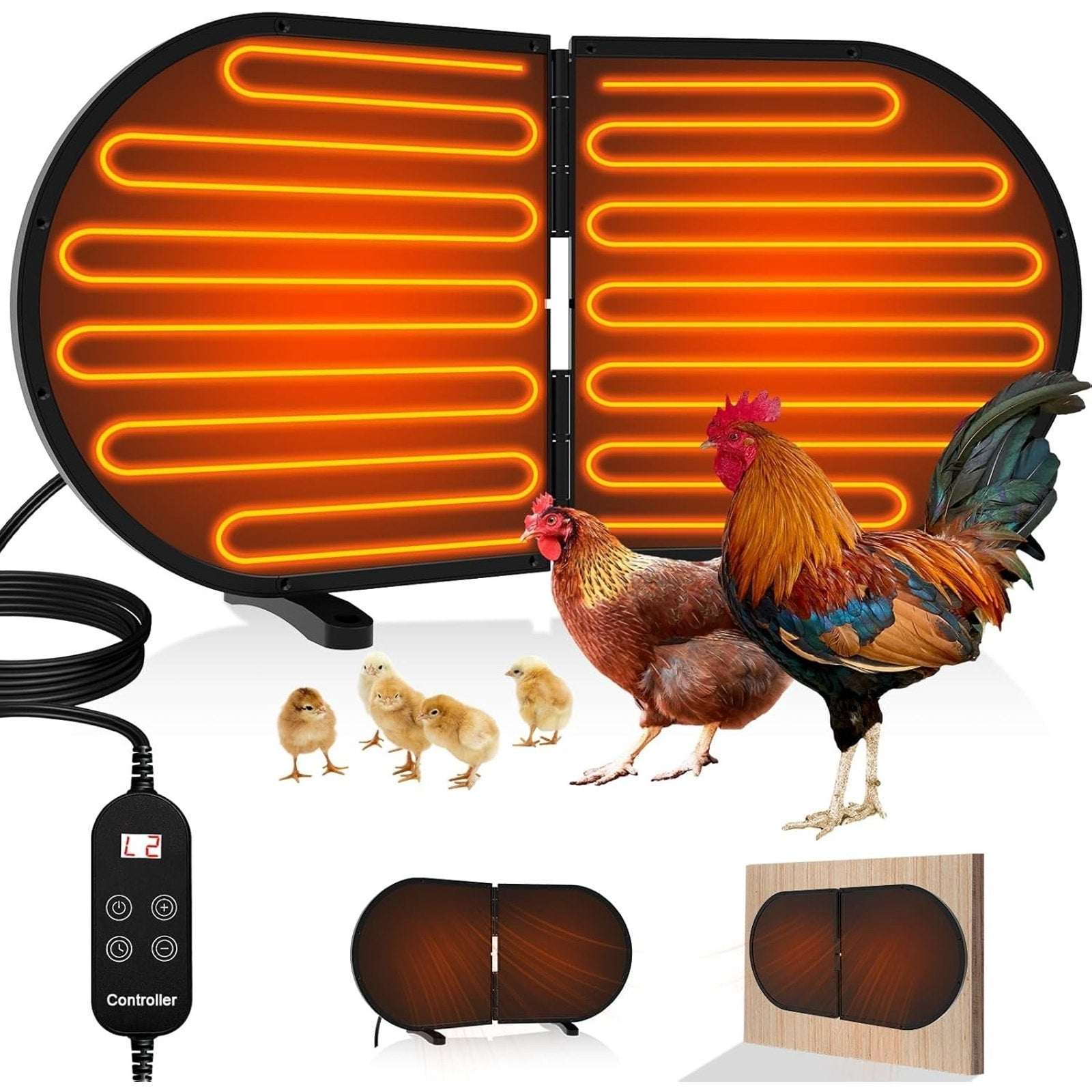 220W Chicken Coop Radiant Heater - Waterproof 3 Temp/5 Timer Tip Over Auto-Off