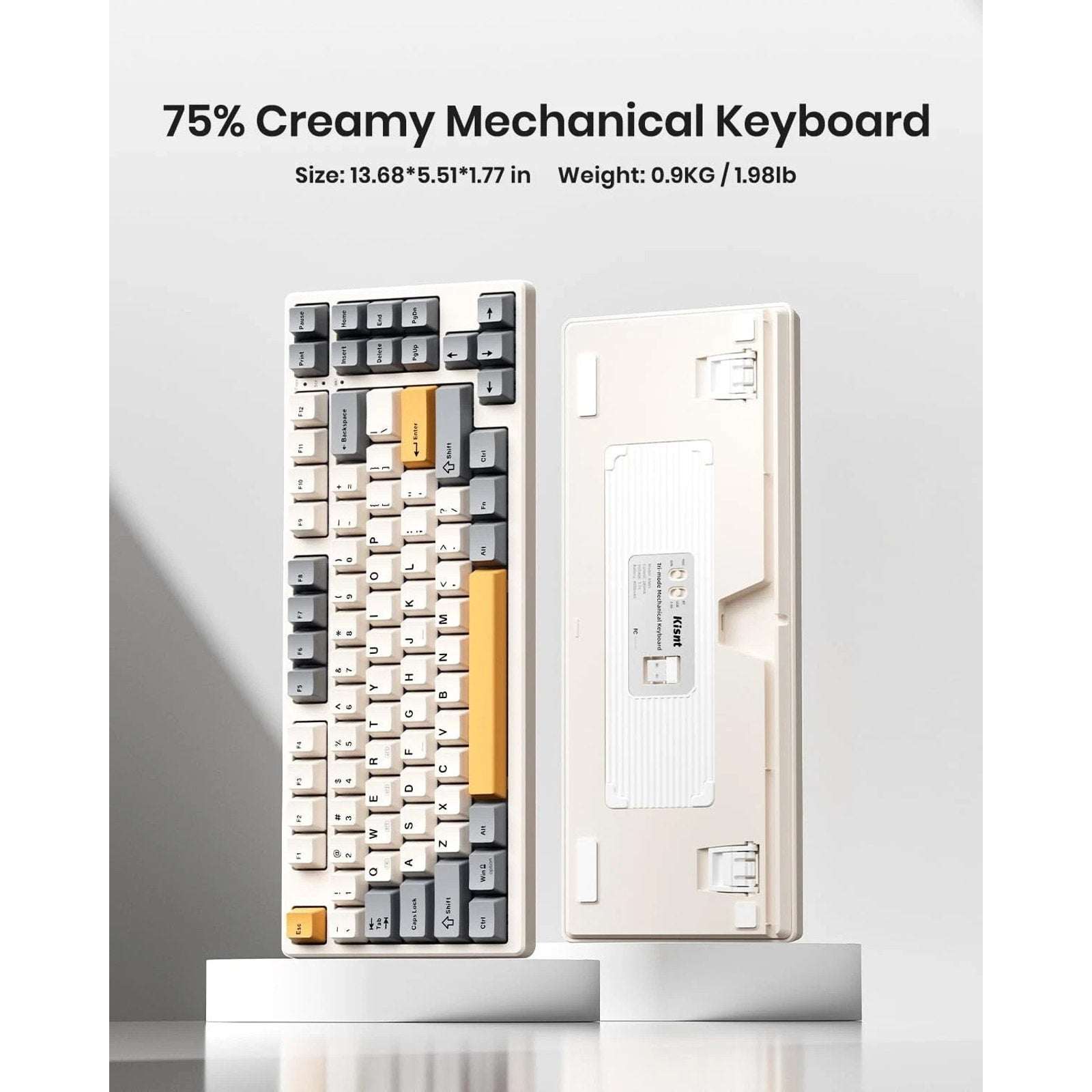 Kisnt Wireless Mechanical Keyboard, Gasket Mounted, Creamy Sound, RGB, Retro Bei