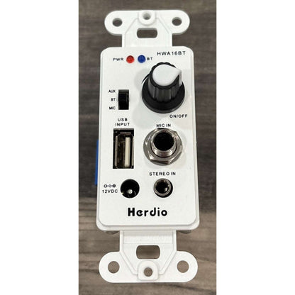 Herdio Bluetooth Wall Amplifier 4 Channel Volume Control USB MIC AUX(3.5mm)