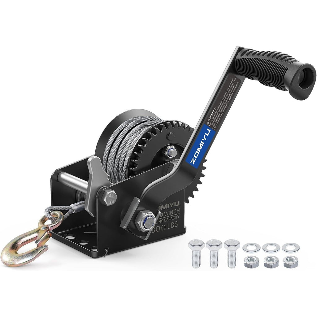800LBS Hand Crank Winch 26FT Cable Towing ATV Boat Trailer 2-Way Ratchet 3.2:1