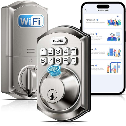 TEEHO Built-in WiFi Smart Lock TE012W Fingerprint Door Lock w App Control Remote