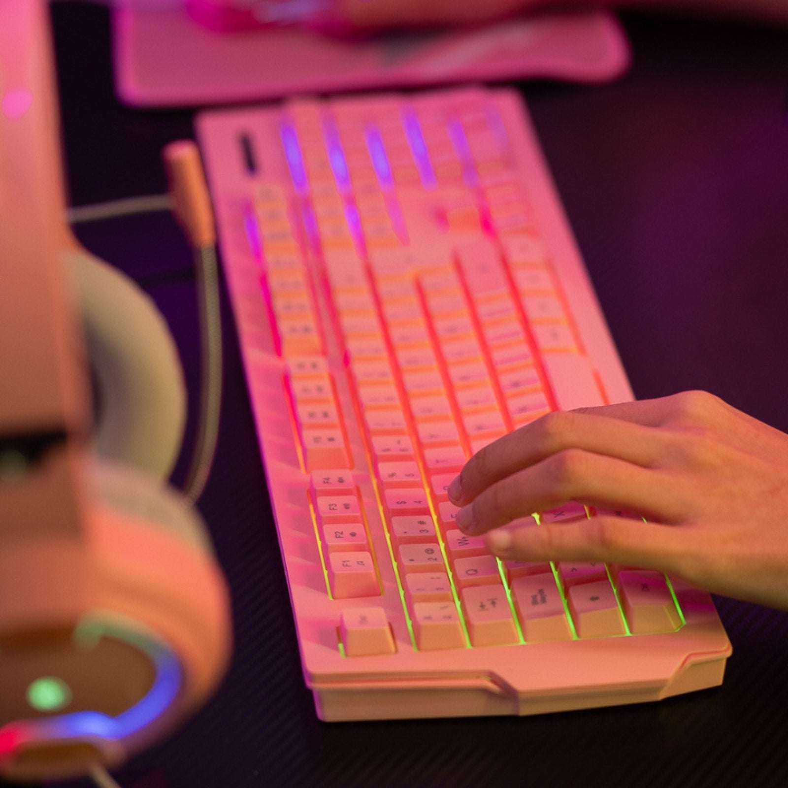 RadioShack Mistic Pink RGB Backlit Gaming Keyboard, Mouse & Pad, Headset Combo